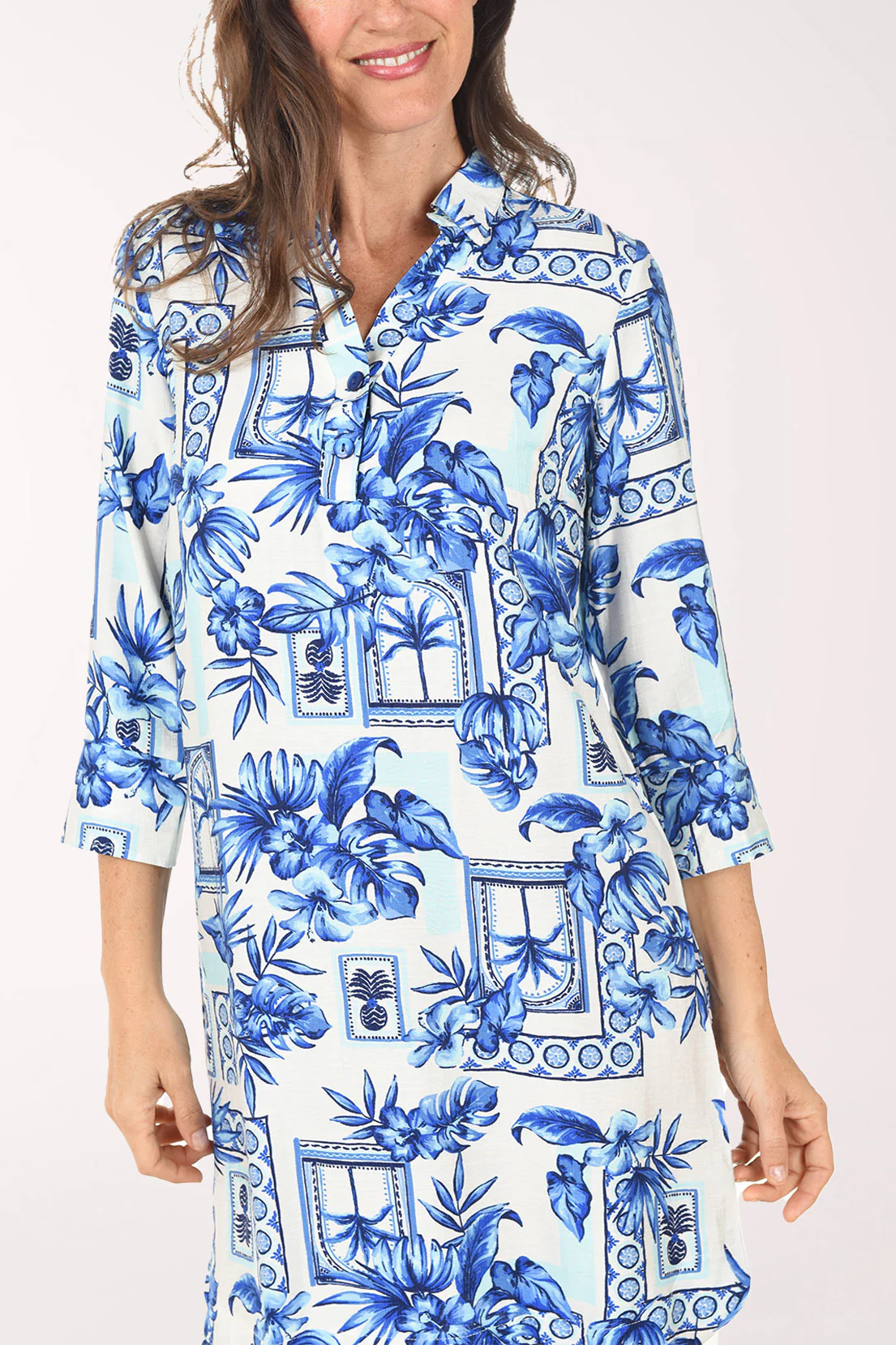 Blue Pineapple Double Button Shift Dress - Image 4