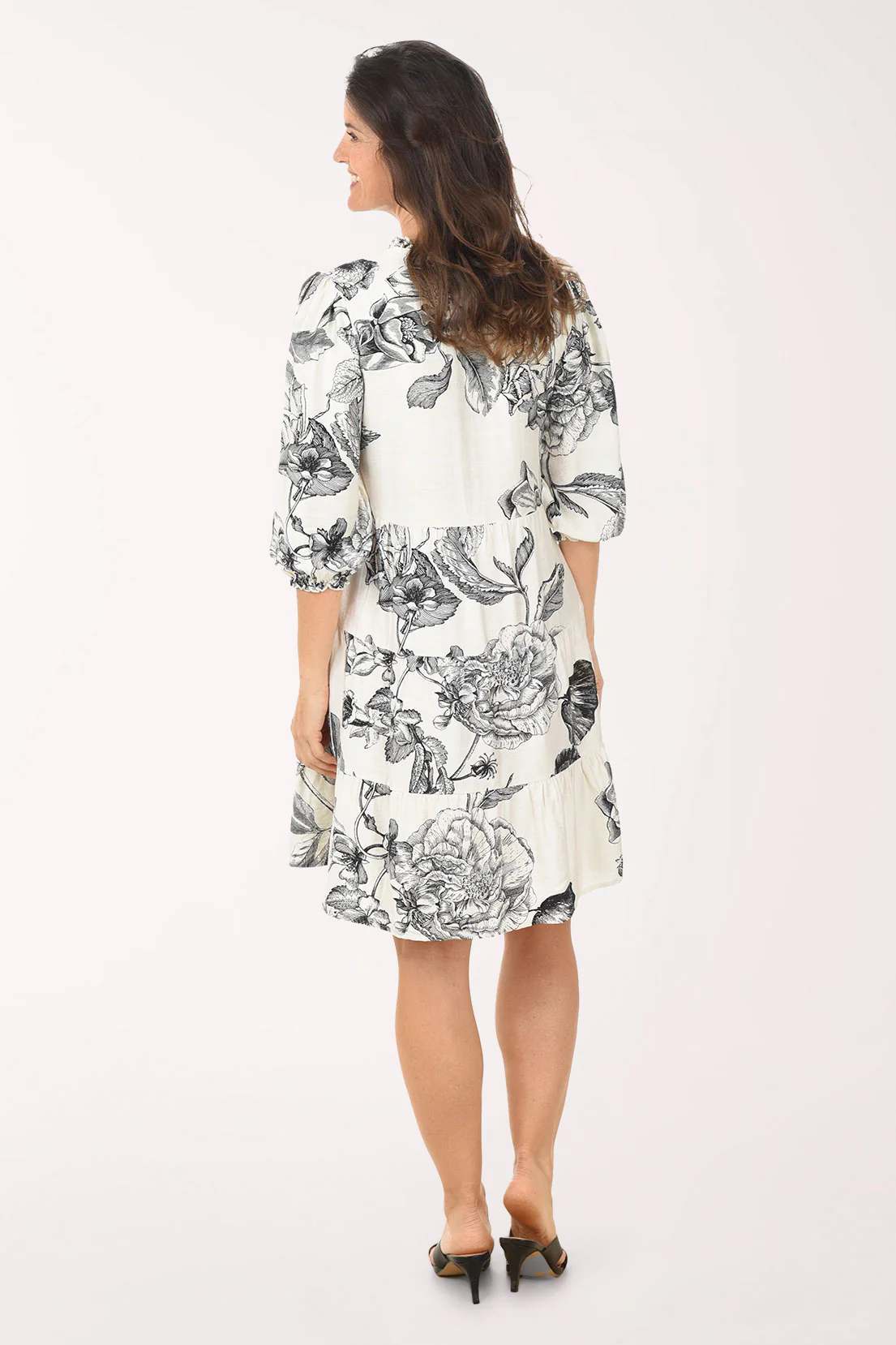 Ivory Floral Button-Front Tiered Dress - Image 3