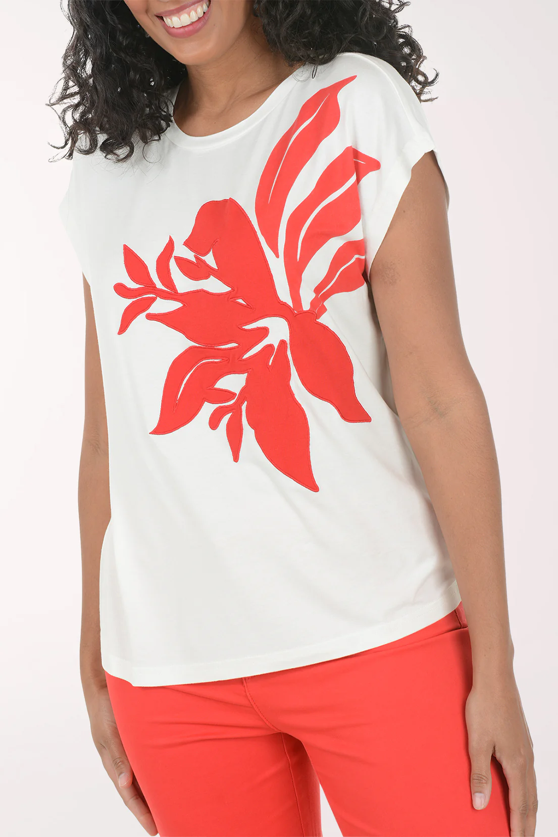 Hibiscus Applique Cap Sleeve Tee - Image 4