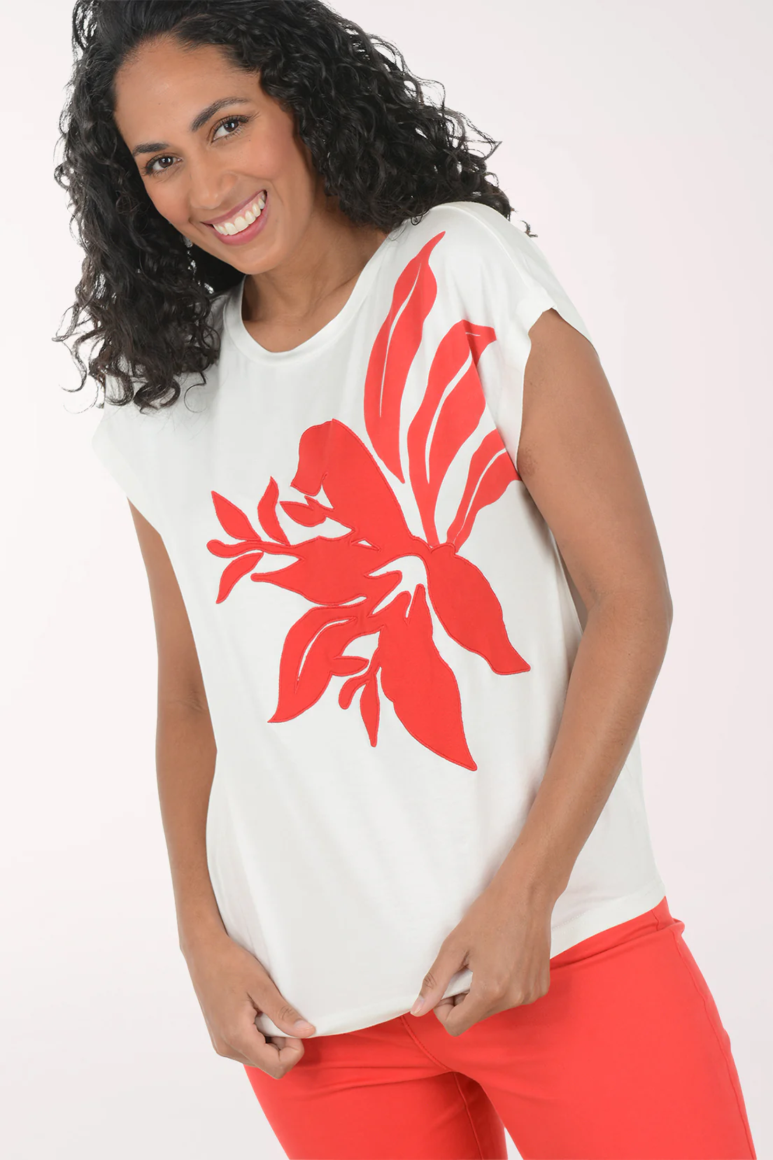 Hibiscus Applique Cap Sleeve Tee - Image 5