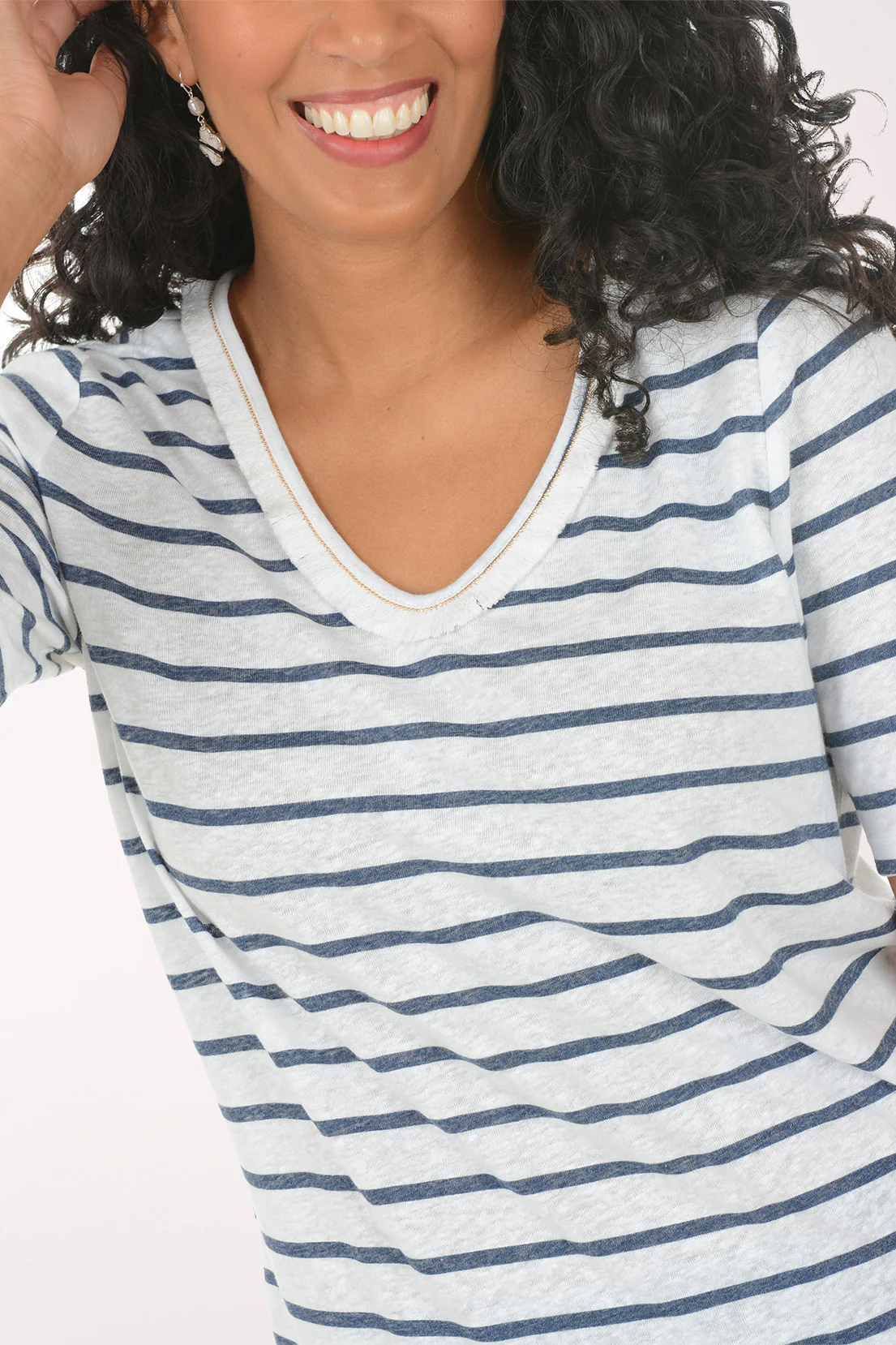 Striped Fringe V-Neck Tee - Image 4