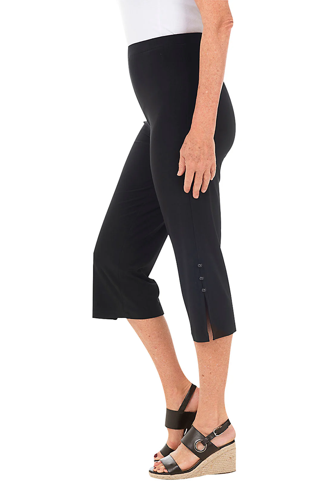 Wide Leg Triple Button Capri Pant - Image 3