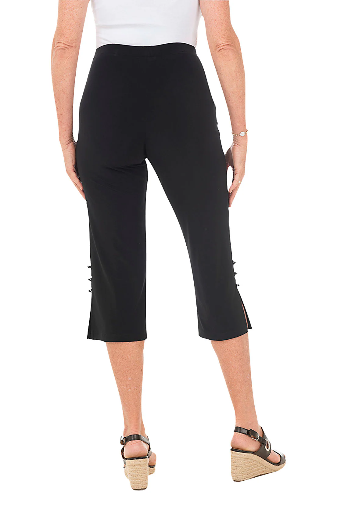 Wide Leg Triple Button Capri Pant - Image 4