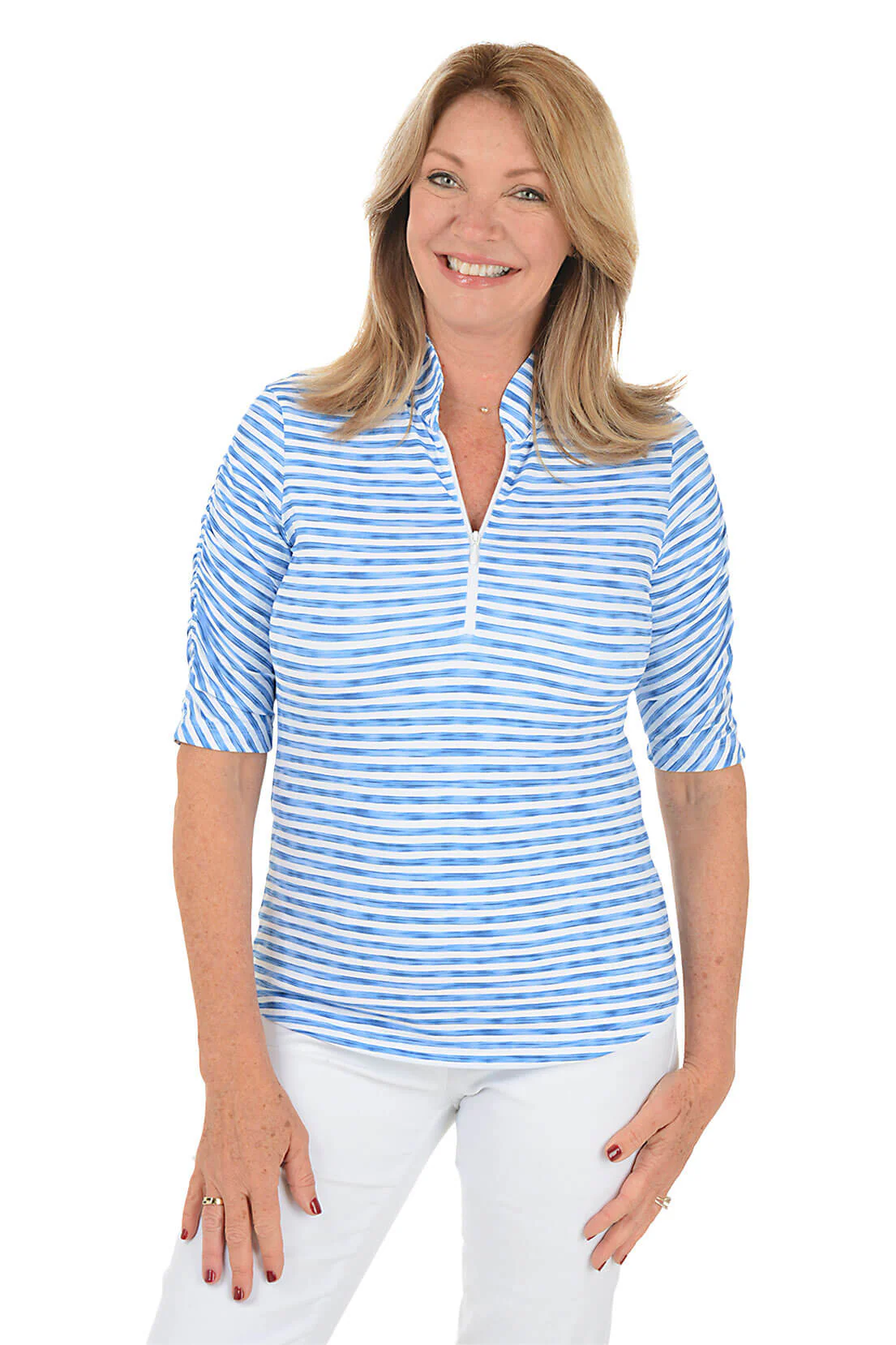 Landon Stripe UPF50+ Mandarin Collar Sun Shirt - Image 4