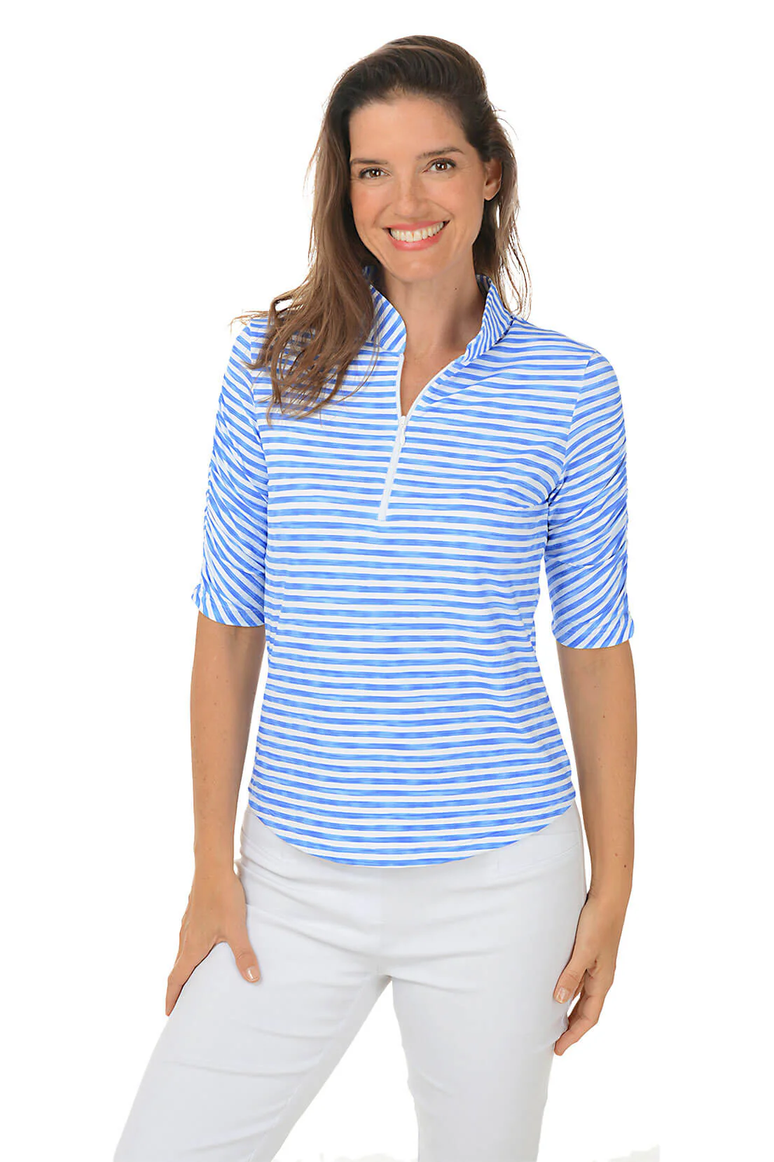 Landon Stripe UPF50+ Mandarin Collar Sun Shirt - Image 5