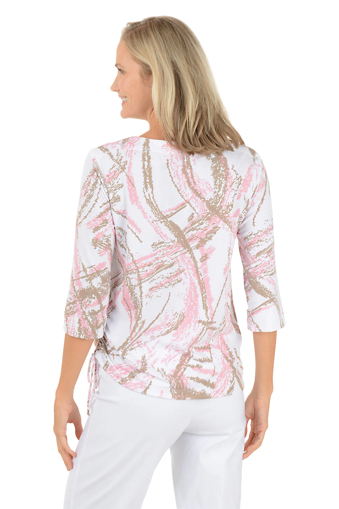 Pink Brushstrokes Asymmetrical Side Shirred Top - Image 4