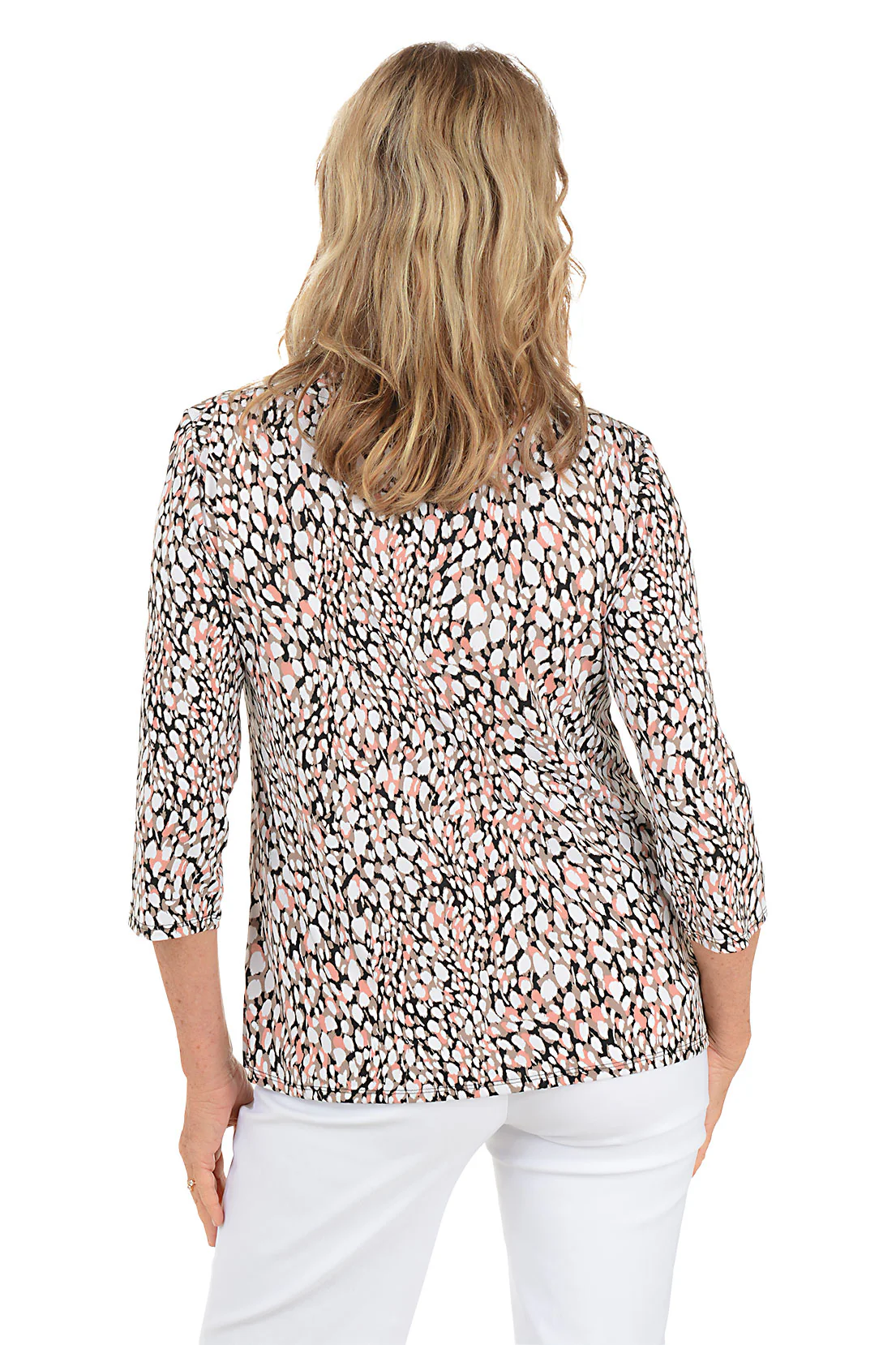 Peach Speckled 3/4 Sleeve Knit Top - Image 3