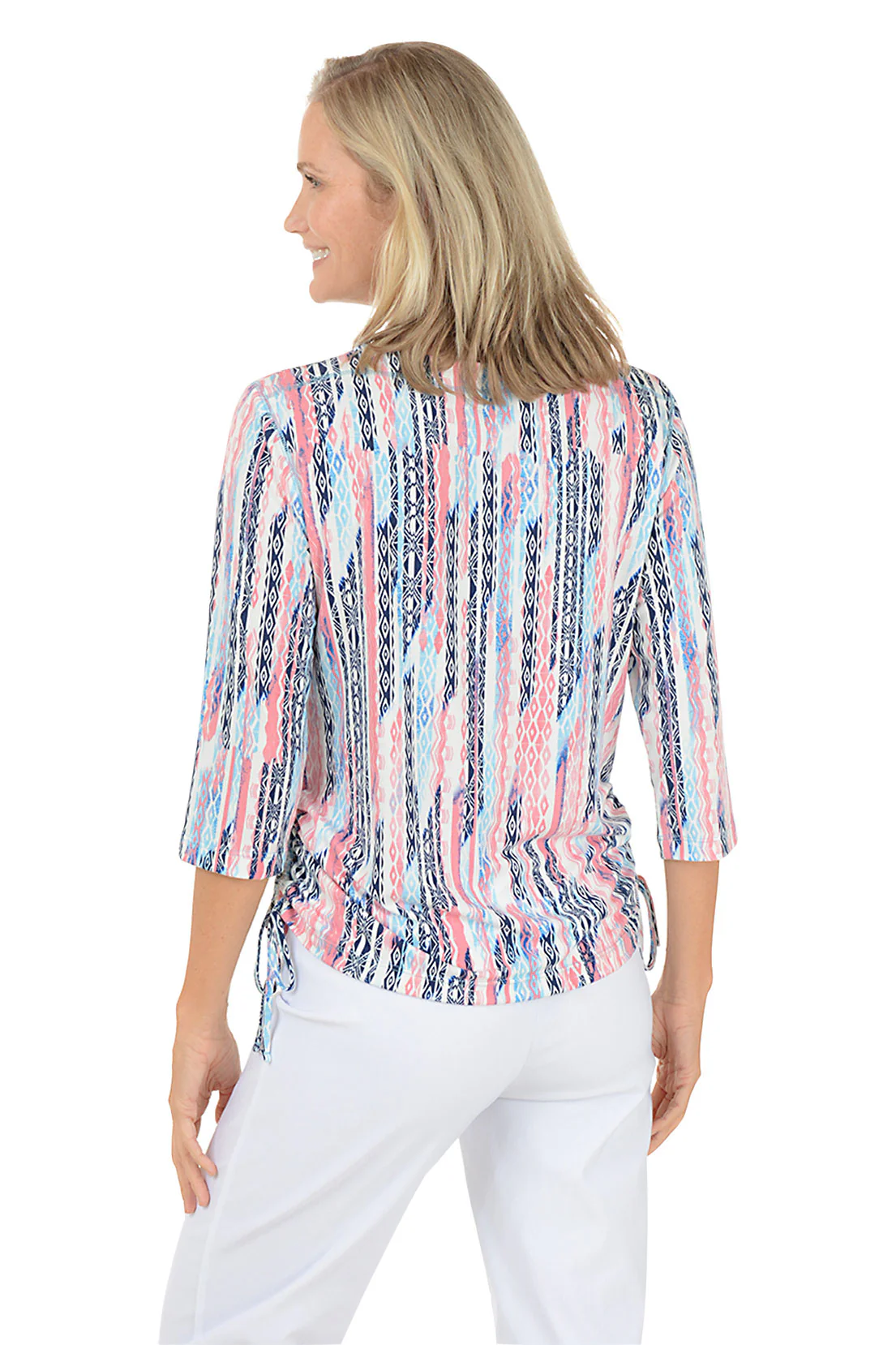 Diamond Stripes Side Shirred Knit Top - Image 4
