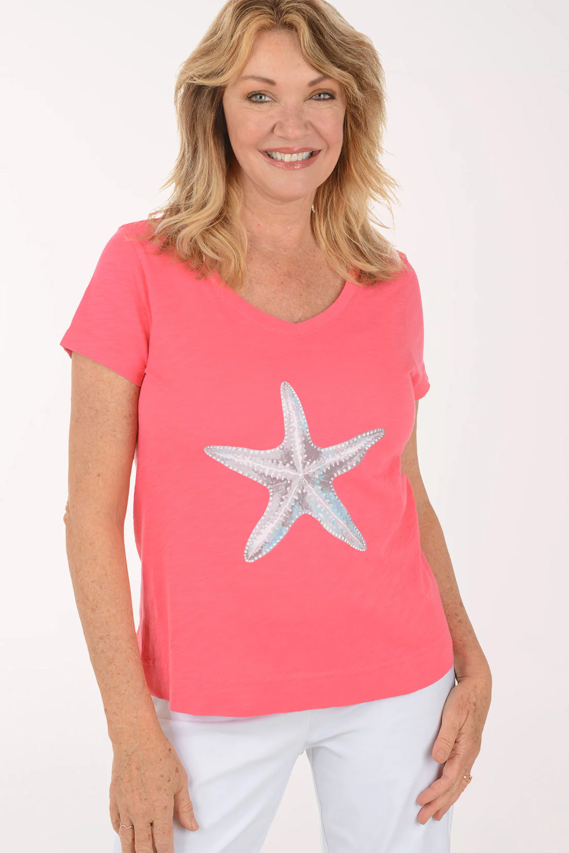 Poppy Starfish Cotton V-Neck Tee - Image 4