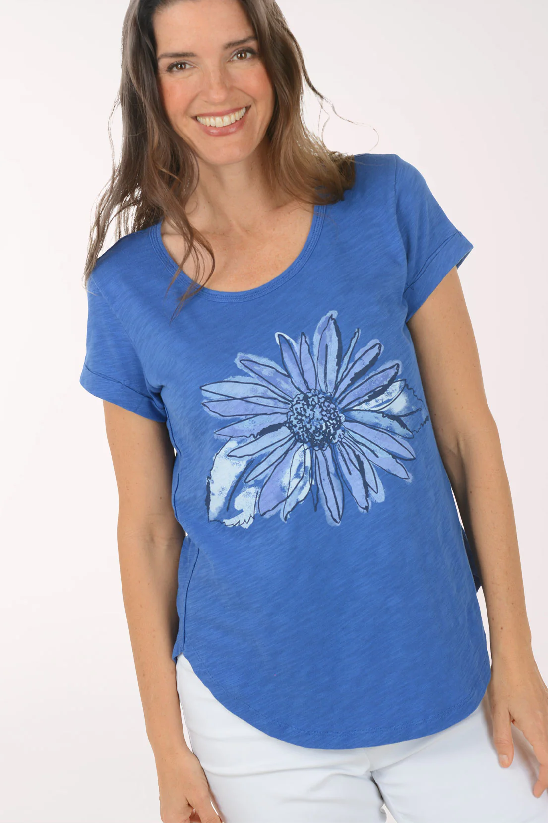 Resort Sunflower Cotton Cuffed Sleeve Tee - Image 4