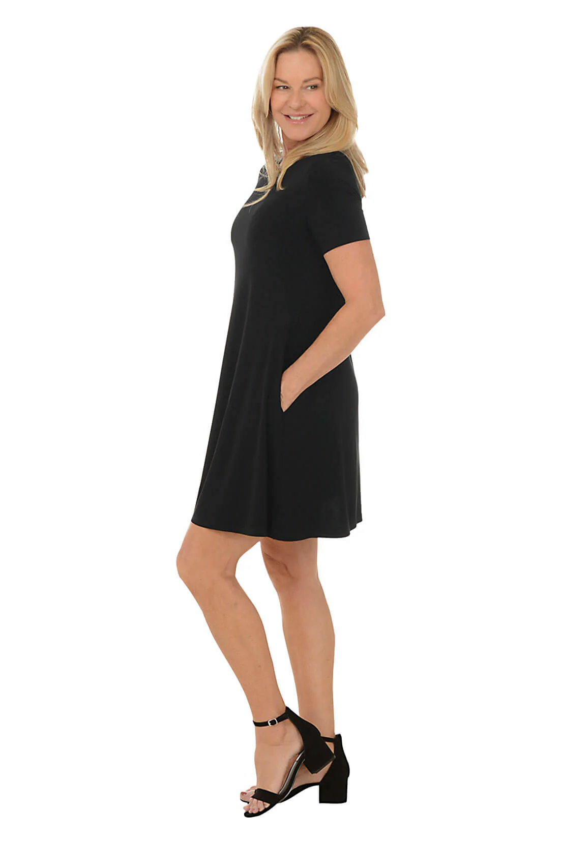 Solid Stretch Short Sleeve Dress - Image 3