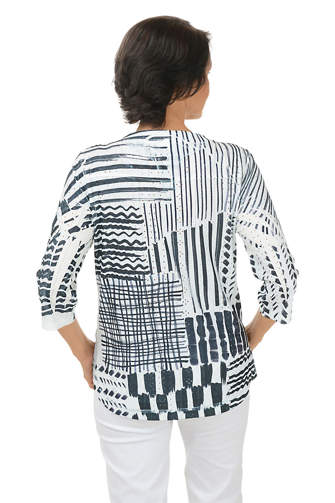 Petite Bold Lines High-Low Eyelet Top - Image 3