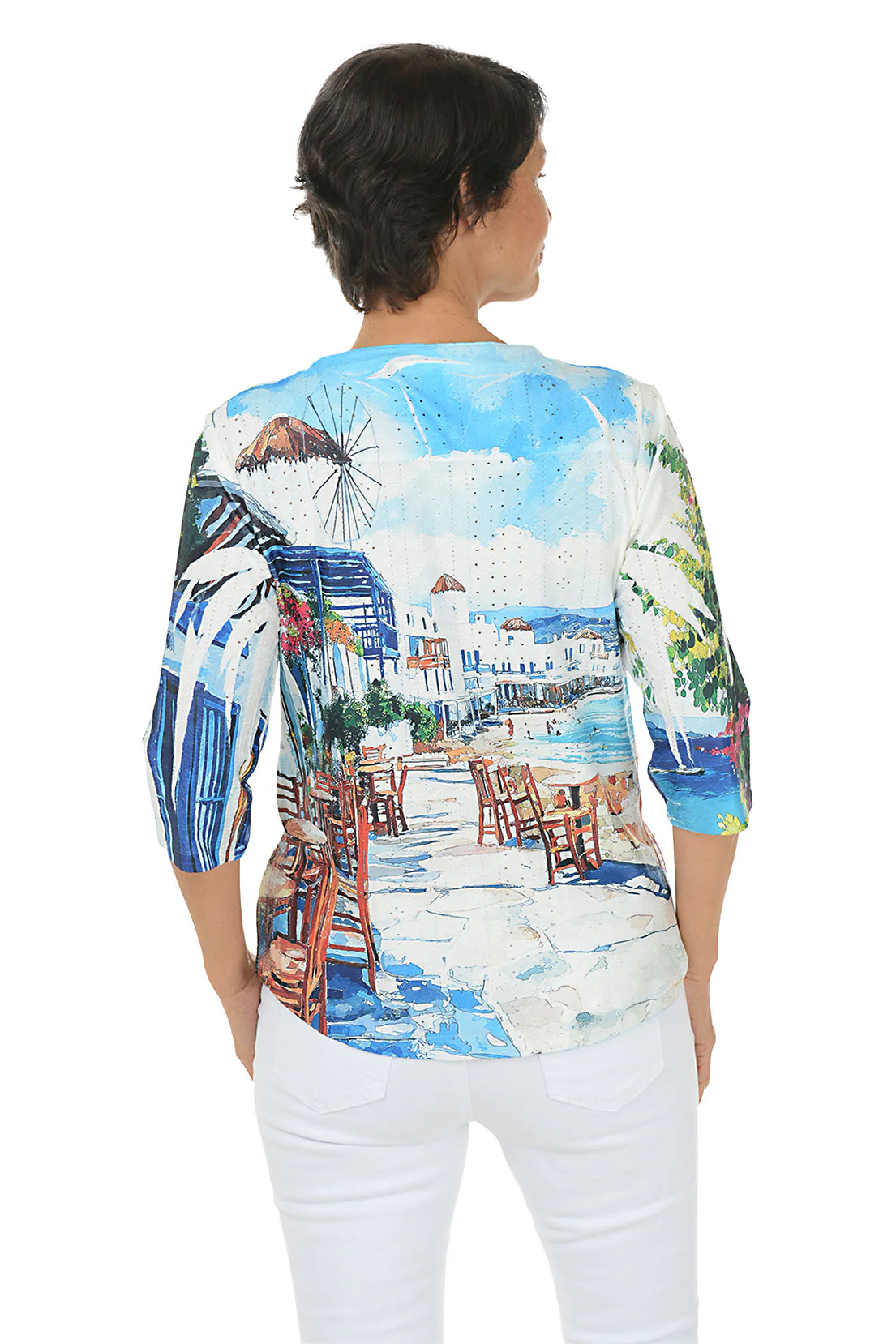 Petite Mykonos High-Low Eyelet Top - Image 3