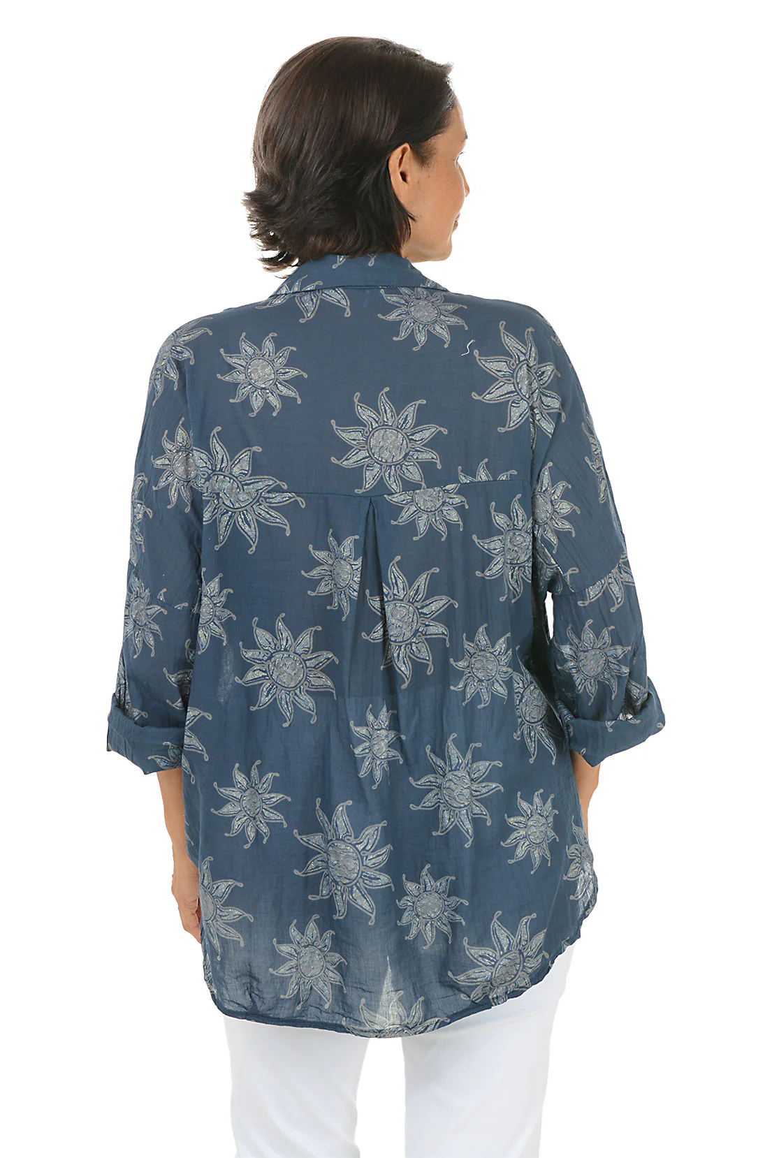 Navy Shimmering Suns Loose Cotton Blouse - Image 3