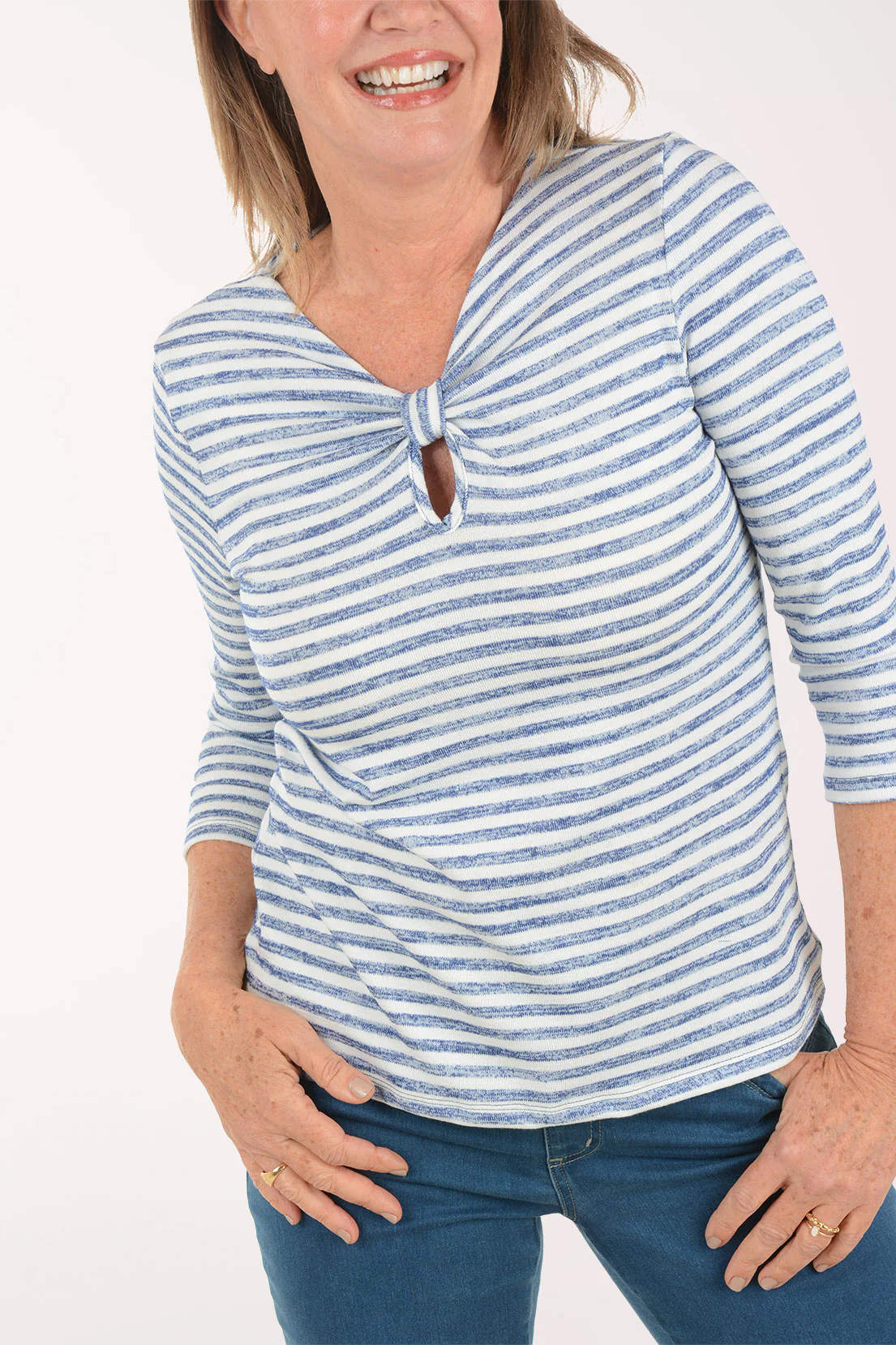 Striped Ruched Keyhole Top - Image 4