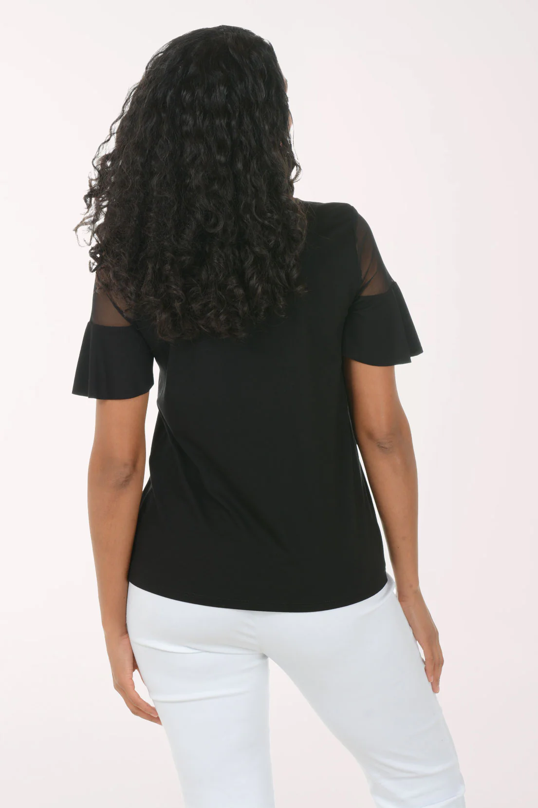 Mesh Cold Shoulder Ruffled Sleeve Top - Image 3