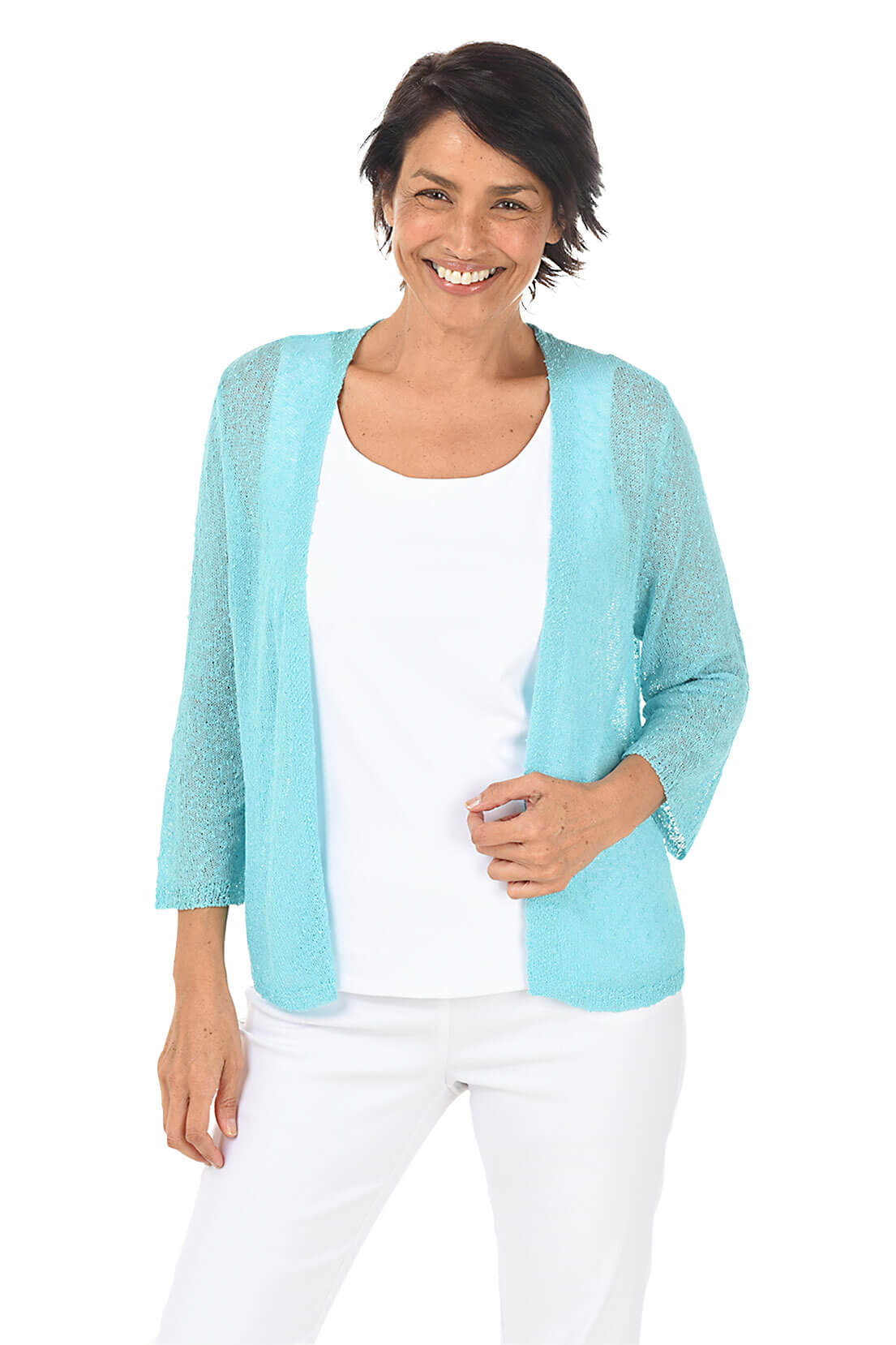 Open Knit 3/4 Sleeve Cardigan - Image 4