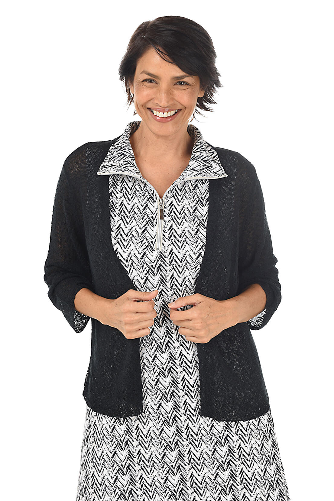 Open Knit 3/4 Sleeve Cardigan - Image 5