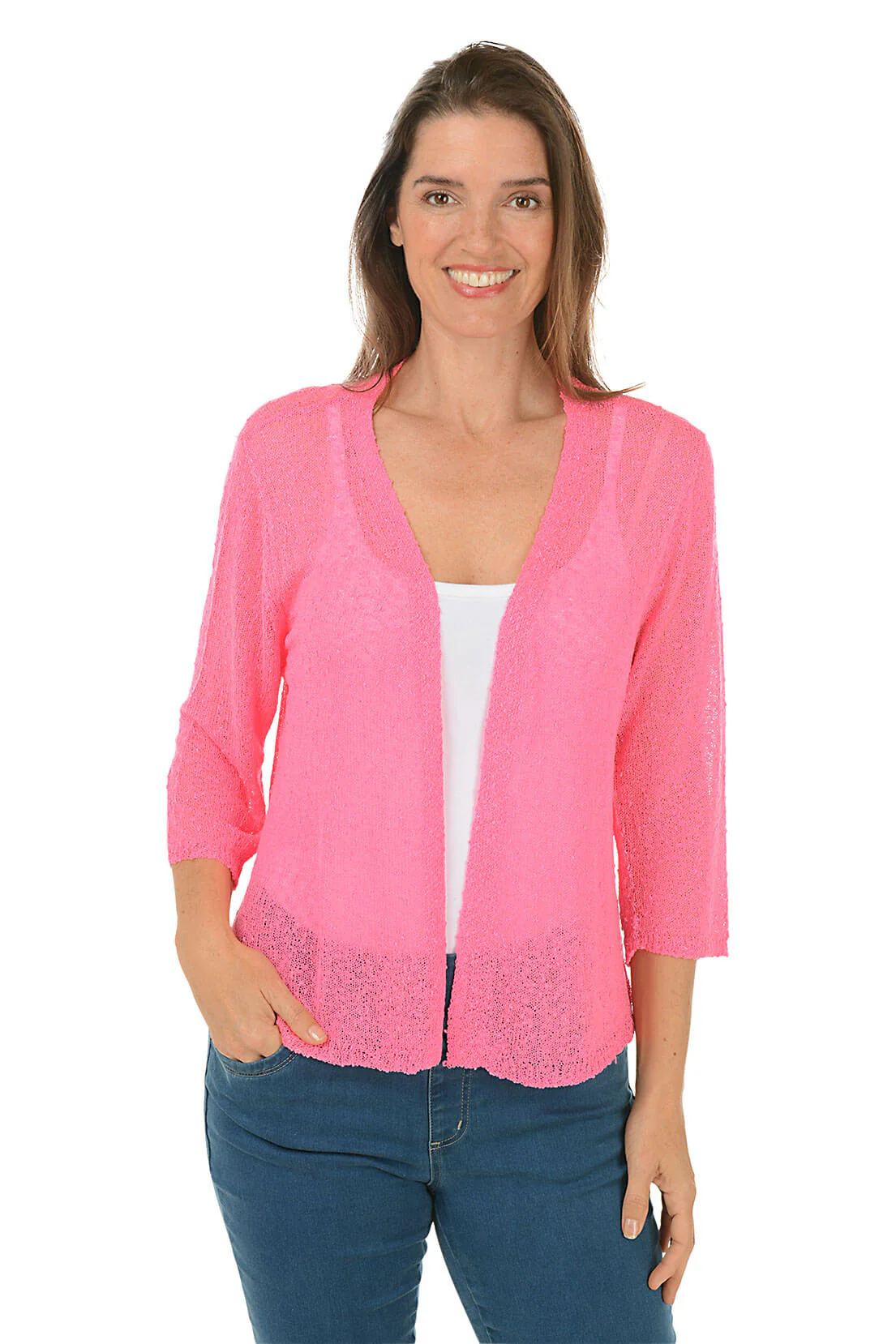 Open Knit 3/4 Sleeve Cardigan - Image 7
