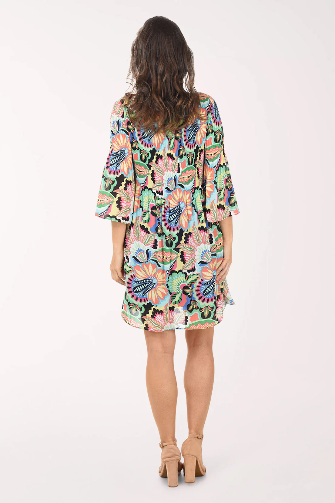 Floral Masquerade Pleated Bell Sleeve Dress - Image 3