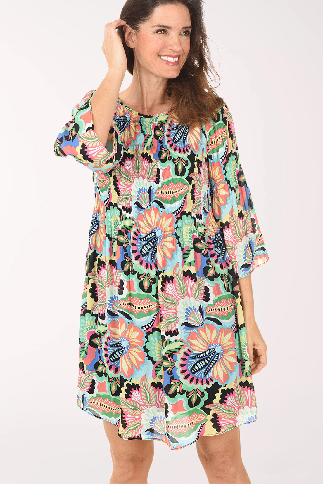 Floral Masquerade Pleated Bell Sleeve Dress - Image 5