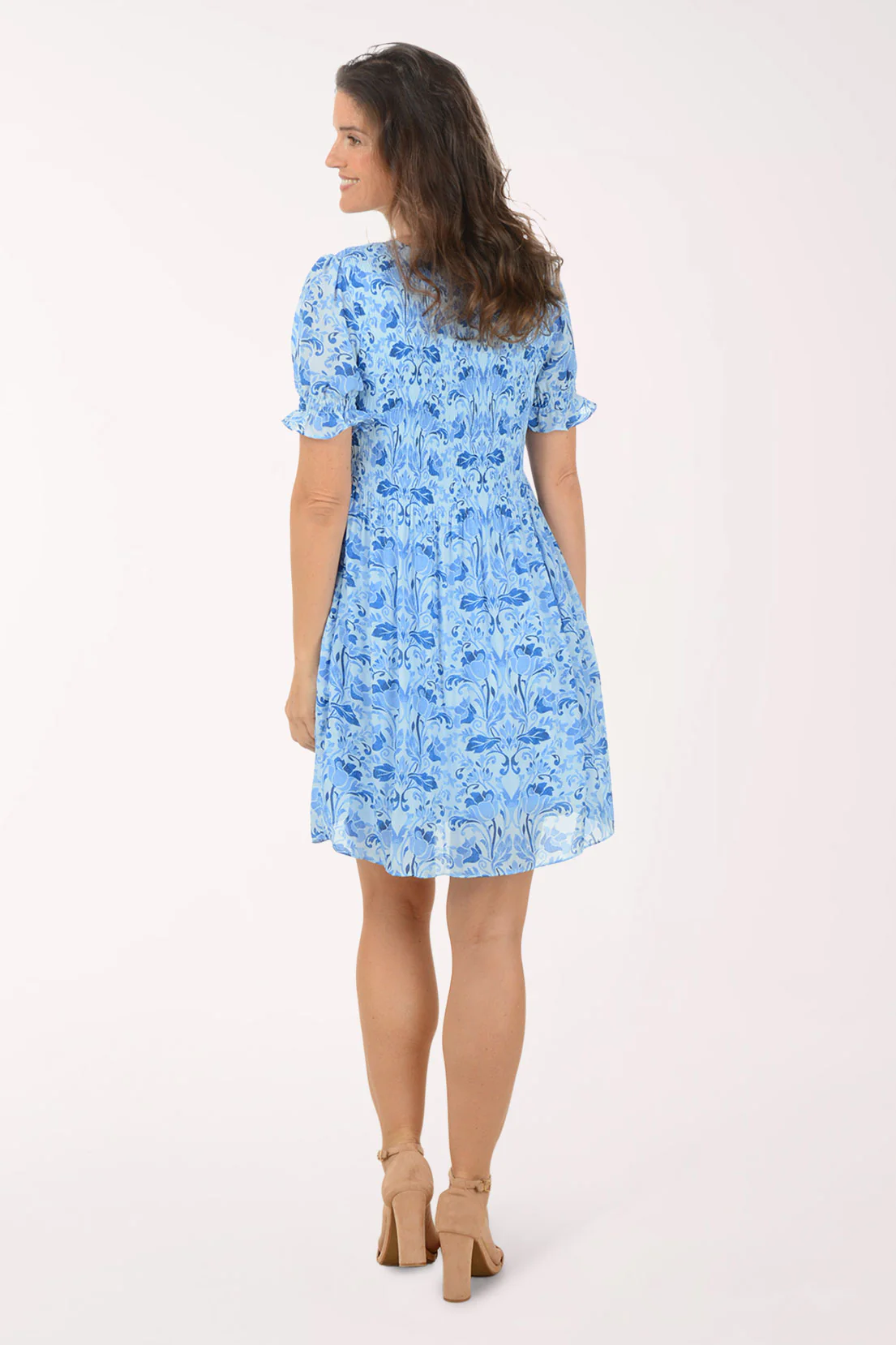 Blue Rosebuds Triple Button Pleated Dress - Image 3