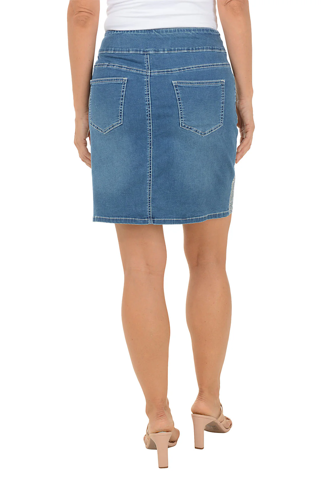 Rhinestone Contour Light Denim Pull-On Skirt - Image 5