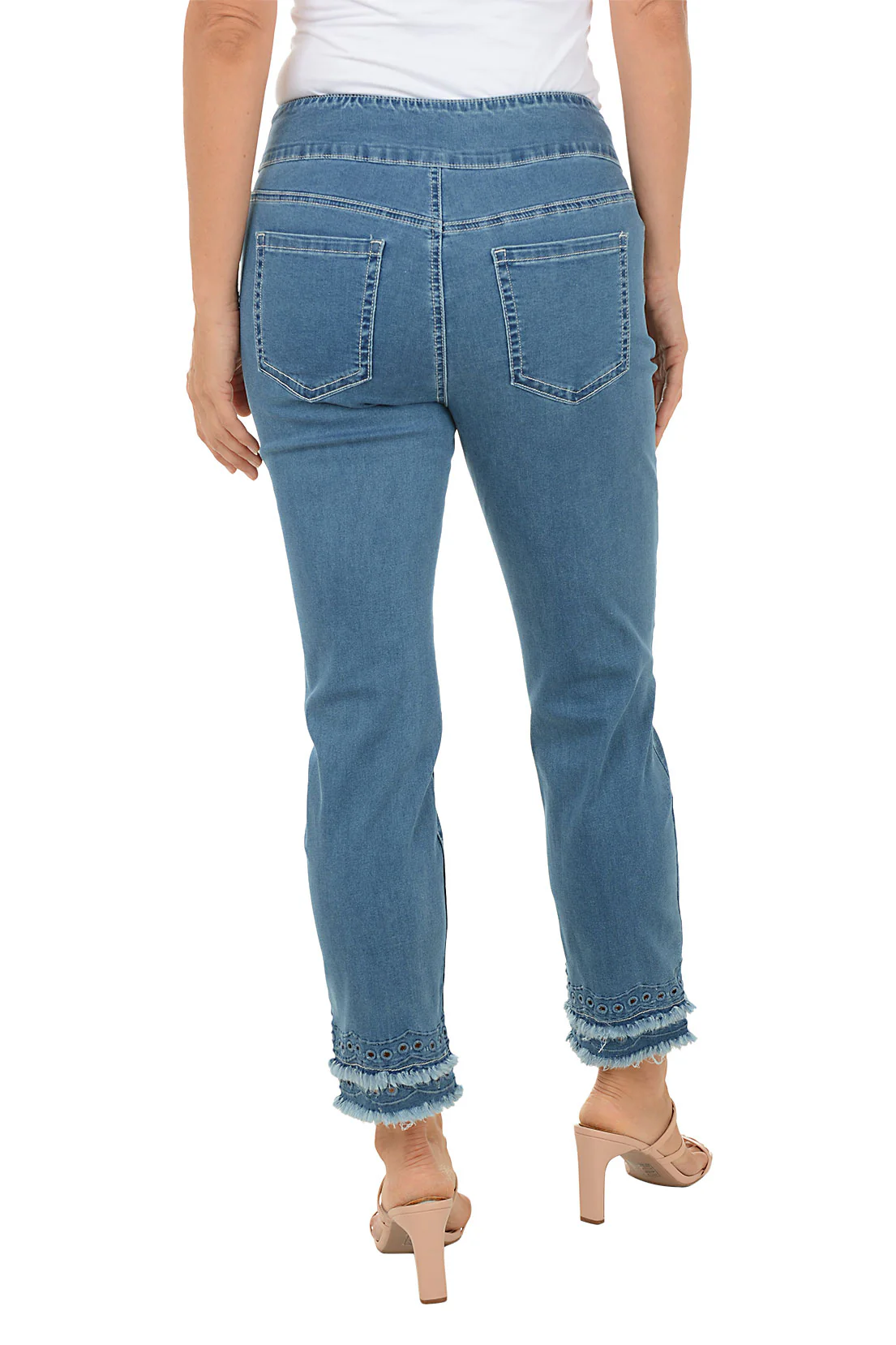 Light Denim Double Fringe Eyelet Ankle Pant - Image 4