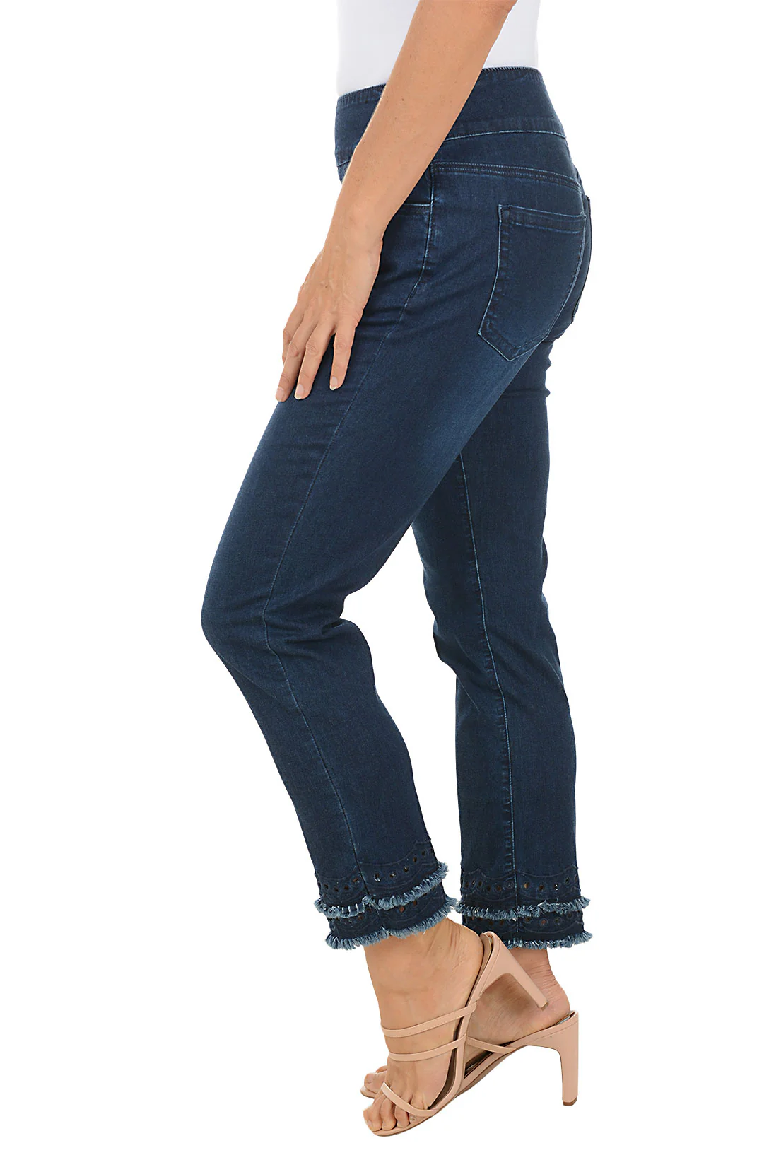 Dark Denim Double Fringe Eyelet Ankle Pant - Image 3