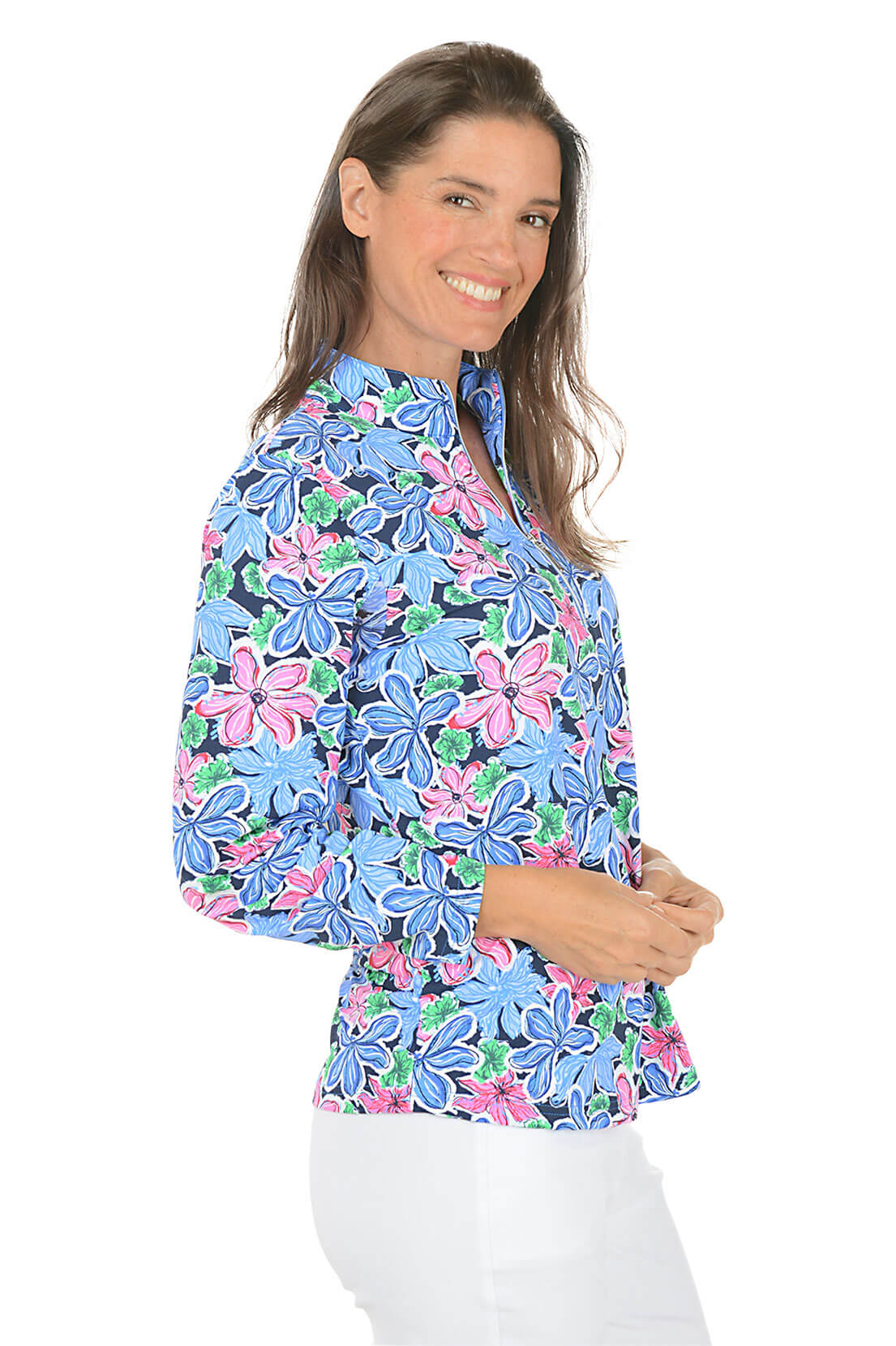 Multicolor Floral Cooling UPF50+ Quarter Zip Sun Shirt - Image 3