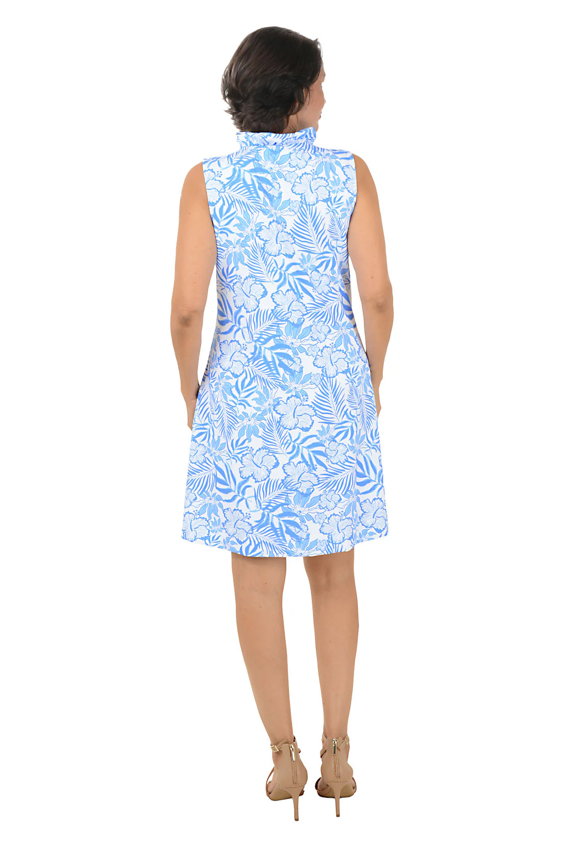 Blue Hibiscus Garden UPF50+ Ruffle Neck Sleeveless Dress - Image 4