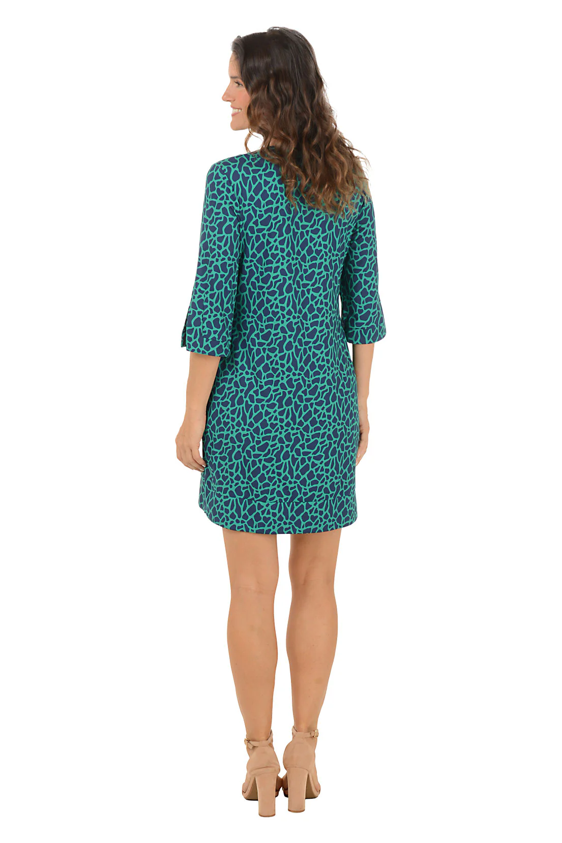 Blue Green Crackle UPF50+ Split Neck Travel Dress - Image 4